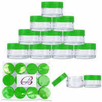 Beauticom 12 Pieces High Quality 20 Gram 20 ml (0.7 oz) Clear Round Acrylic Cosmetic Product Sample Travel Jars with Green Lids