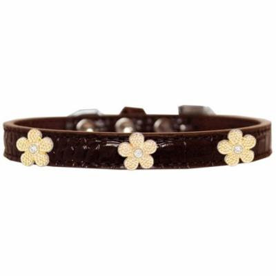 Gold Flower Widget Croc Dog Collar Chocolate Size 12