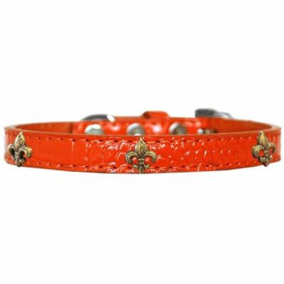 Bronze Fleur De Lis Widget Croc Dog Collar Orange Size 16