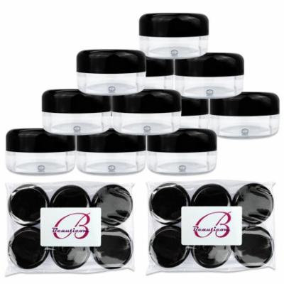 Beauticom 18 Pieces High Quality 15 Gram 15 ml (0.5 oz) Clear Round Plastic Makeup Cosmetic Travel Sample Jars with Black Lids