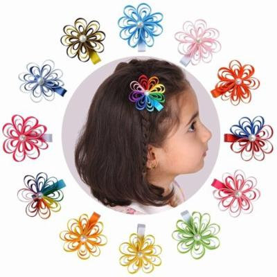 Tiny Flower Ribbon Hair Bows For Baby Girls, 12 Pk