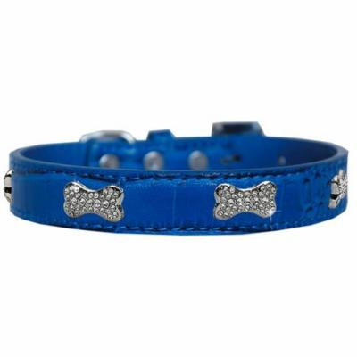 Croc Crystal Bone Dog Collar Blue Size 16
