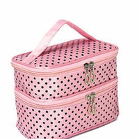 Dot Pattern Two Layer Travel Toiletry Cosmetic Organiser Bag with Zipper