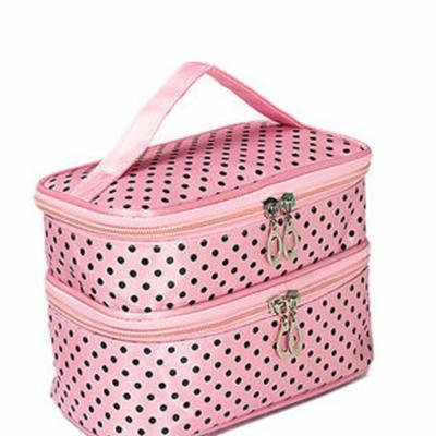 Dot Pattern Two Layer Travel Toiletry Cosmetic Organiser Bag with Zipper