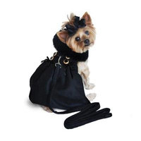 Wool Fur-Trimmed Dog Harness Coat - Black MEDIUM