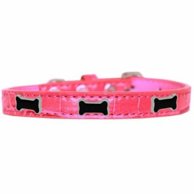 Black Bone Widget Croc Dog Collar Bright Pink Size 16