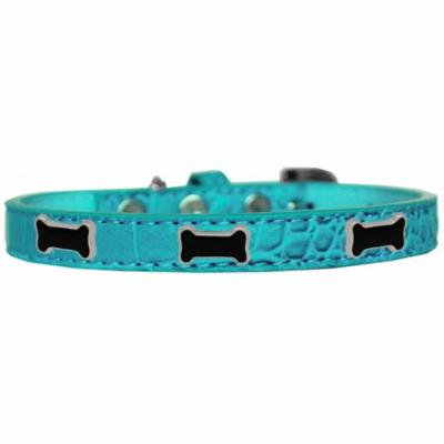 Black Bone Widget Croc Dog Collar Turquoise Size 16