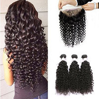 BEEOS Hair Pre Plucked 360 Lace Frontal with Bundles Deep Wave 8A Grade Brazilian Human Hair Weft with Baby Hair For Black Women Natural Color (18 20 22+16inch)
