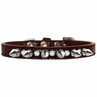 Silver Spike and Clear Jewel Croc Dog Collar Chocolate Size 12