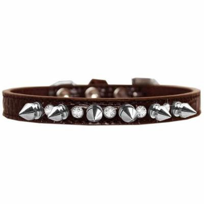 Silver Spike and Clear Jewel Croc Dog Collar Chocolate Size 12