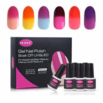 CLAVUZ 6pcs Soak Off UV LED Thermal Temperature Color Changing Gel Nail Polish Manicure 8ml Nail Art Lacquers New Start Gift Set C002