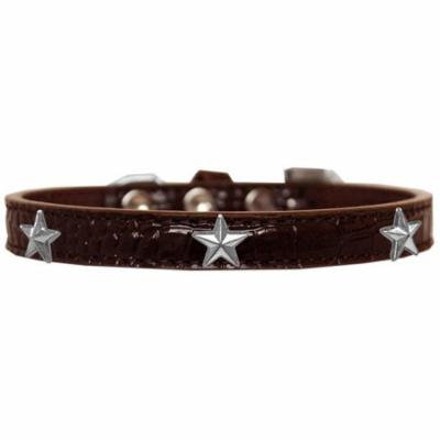 Silver Star Widget Croc Dog Collar Chocolate Size 12