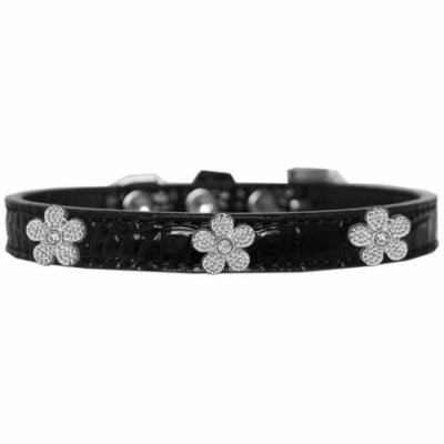 Silver Flower Widget Croc Dog Collar Black Size 12