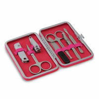 Bey Berk 9 Pieces Manicure Set, Coral Ultra Suede Case