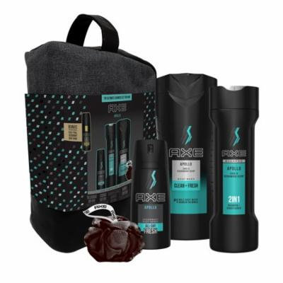 AXE 6-Pc Apollo Shower Gift Set with BONUS Trial Deo Body Spray (Body Spray, Body Wash, 2 in 1 Shampoo & Conditioner, Shower Bag, Pouf)