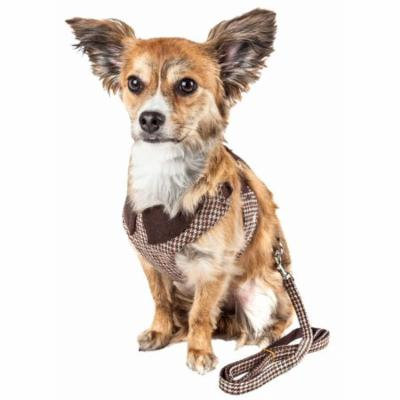 Pet Life ® Luxe 'Houndsome' 2-In-1 Mesh Reversible Plaided Collared Adjustable Dog Harness-Leash