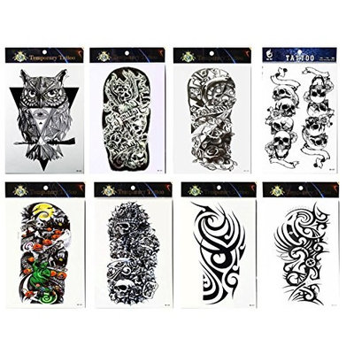 Grashine tattoo 8pcs arm long last and realistic temp tattoo stickers in 1 packages,including arm tattoo,owl,skull,totem for men and women