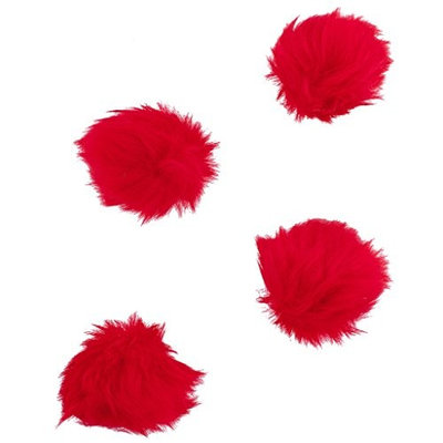 Lux Accessories Red Faux Fur Valentines Day Pom Pom Hair Clip Set (4PCS)