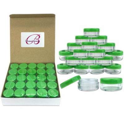 Beauticom 200 Pieces High Quality 5 Gram 5 ml (0.17 oz) Plastic Round Cosmetic Beauty Makeup Sample Jars (Green Lid)