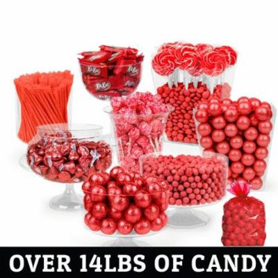 Red Candy Buffet - (Approx 14lbs) Includes Hershey's Kisses, Kit Kats, Sixlets, Gumballs, Dum Dum Lollipops & More
