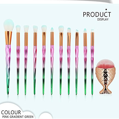 UPLOTER 12Pc Makeup Brushes Set Powder Foundation Eyeshadow Eyeliner Lip Cosmetic Brush