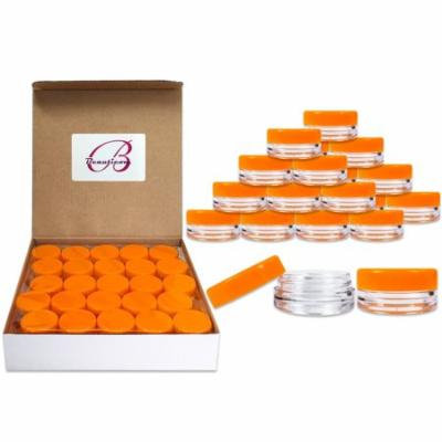 Beauticom 500 Pieces High Quality 3 Gram 3 ml (0.1 oz) Plastic Round Cosmetic Beauty Makeup Sample Jars (Orange Lid)