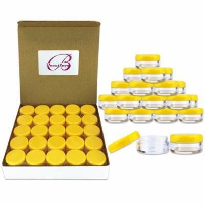 Beauticom 200 Pieces High Quality 5 Gram 5 ml (0.17 oz) Plastic Round Cosmetic Beauty Makeup Sample Jars (Yellow Lid)