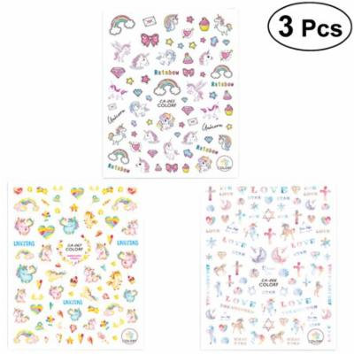 3pcs Nail Decals Unicorns Nail Stickers Nail Art Tip Decal Manicure Decoration for Women (CA065+CA066+CA067)