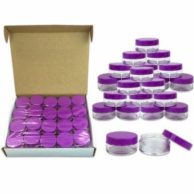 Beauticom 40 Pieces High Quality 10 Gram 10 ml (0.3 oz) Plastic Clear Round Cream Lotion Beauty Sample Jars (Purple Lids)