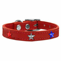 Red, White and Blue Star Widget Genuine Leather Dog Collar Red 14