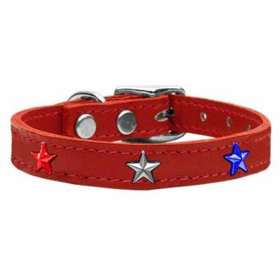 Red, White and Blue Star Widget Genuine Leather Dog Collar Red 14