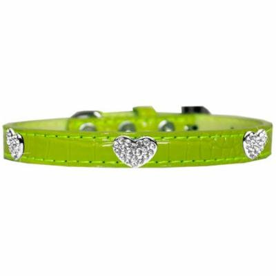 Croc Crystal Heart Dog Collar Lime Green Size 14