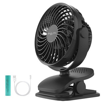 clip on fan, portable rechargeable battery operated mini small desk fan for table, office, camping, dorm, baby stroller by anglink