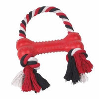 Rubber Bone Rope Handle Tug Toy For Dogs Strong Durable Dog Toys Red or Black (Red)