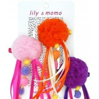 Pretty Pom Pom Trio Hair Clips - Girls, Toddlers Accessories - Tangerine, Purple and Pink - Non Slip Alligator Clips Suitable all Hair Types