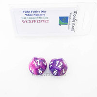 Wondertrail Products Violet Festive Dice with White Numbers D12 Aprox 16mm (5/8in) Pack of 2 Wondertrail