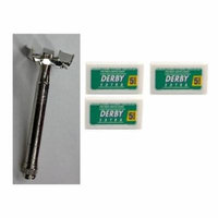 Double Edge Safety Razor + Derby Extra Double Edge Blades, 5 ct. (Pack of 3) + Yes to Tomatoes Moisturizing Single Use Mask