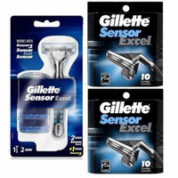 Gillette Sensor Excel Razor w/ 3 Cartridges + Gillette Sensor Excel 10 Ct. Refill Blades (Pack of 2) + Yes to Coconuts Moisturizing Single Use Mask