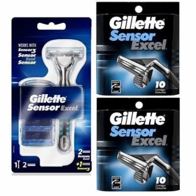 Gillette Sensor Excel Razor w/ 3 Cartridges + Gillette Sensor Excel 10 Ct. Refill Blades (Pack of 2) + Yes to Coconuts Moisturizing Single Use Mask