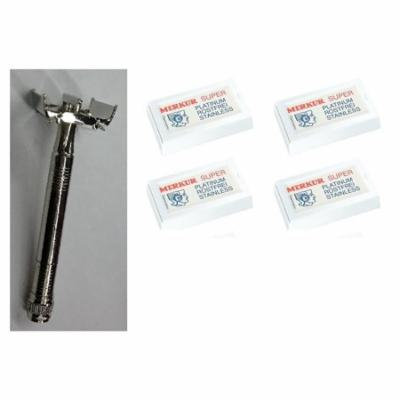 Double Edge Safety Razor + Merkur Double Edge Safety Razor Blades 10 ct. (Pack of 4) + Yes to Coconuts Moisturizing Single Use Mask