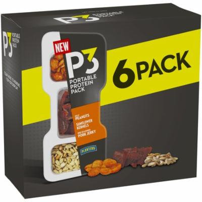 Planters P3 Heat Peanuts, Sunflower Kernels & BBQ Seasoned Pork Jerky, 6 - 1.8 oz Trays
