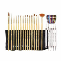 Beaute Galleria Bundle 50pcs Nail Art Tool Kit With Pouch: 5pcs Dotting Tool Marbleizing Pen (10 Sizes), 15pcs Acrylic Gel Detailing Painting Liner Brushes, 30pcs Striping Tapes