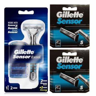 Gillette Sensor Excel Razor w/ 3 Cartridges + Gillette Sensor 5 Ct. Refill Blades (Pack of 2) + Yes to Tomatoes Moisturizing Single Use Mask