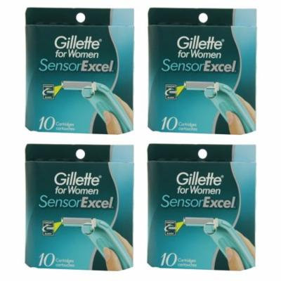 Gillette Women's Sensor Excel Refill Blade Cartridges, 10 Count (Pack of 4) + Makeup Blender Sponge
