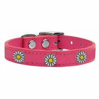 White Daisy Widget Genuine Leather Dog Collar Pink 12