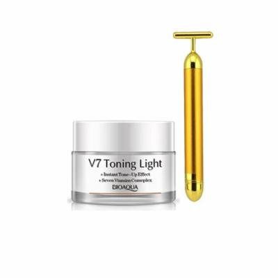 V7 Toning Light-Instant Tone & Up Effect, Soften Skin and Skin Whitening Seven Vitamins Complex, 50g with 24K Gold Facial Massager