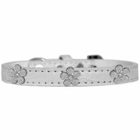 Silver Flower Widget Croc Dog Collar White Size 20