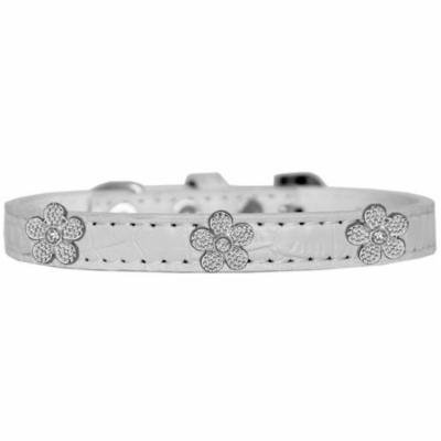 Silver Flower Widget Croc Dog Collar White Size 20
