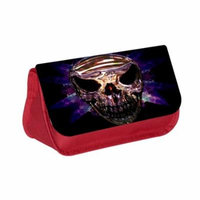 Smiling Skull - Red Cosmetic Case - Makeup Bag - with 2 Zippered Pockets