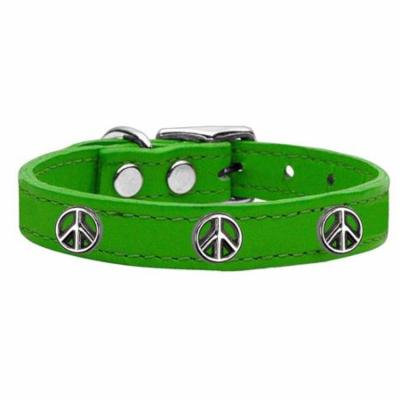 Peace Sign Widget Genuine Leather Dog Collar Emerald Green 20